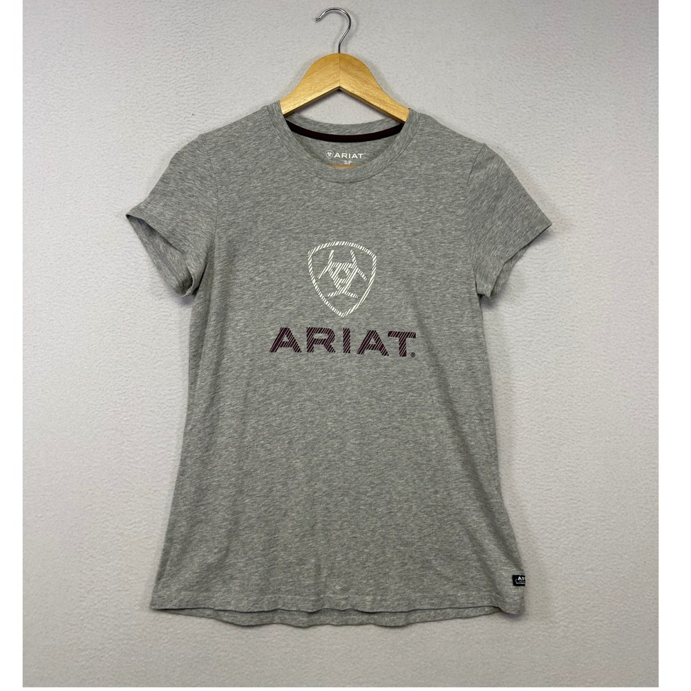 Western Equestrian Ariat Women Small Gray Logo Graphic Short Sleeve T-Shirt